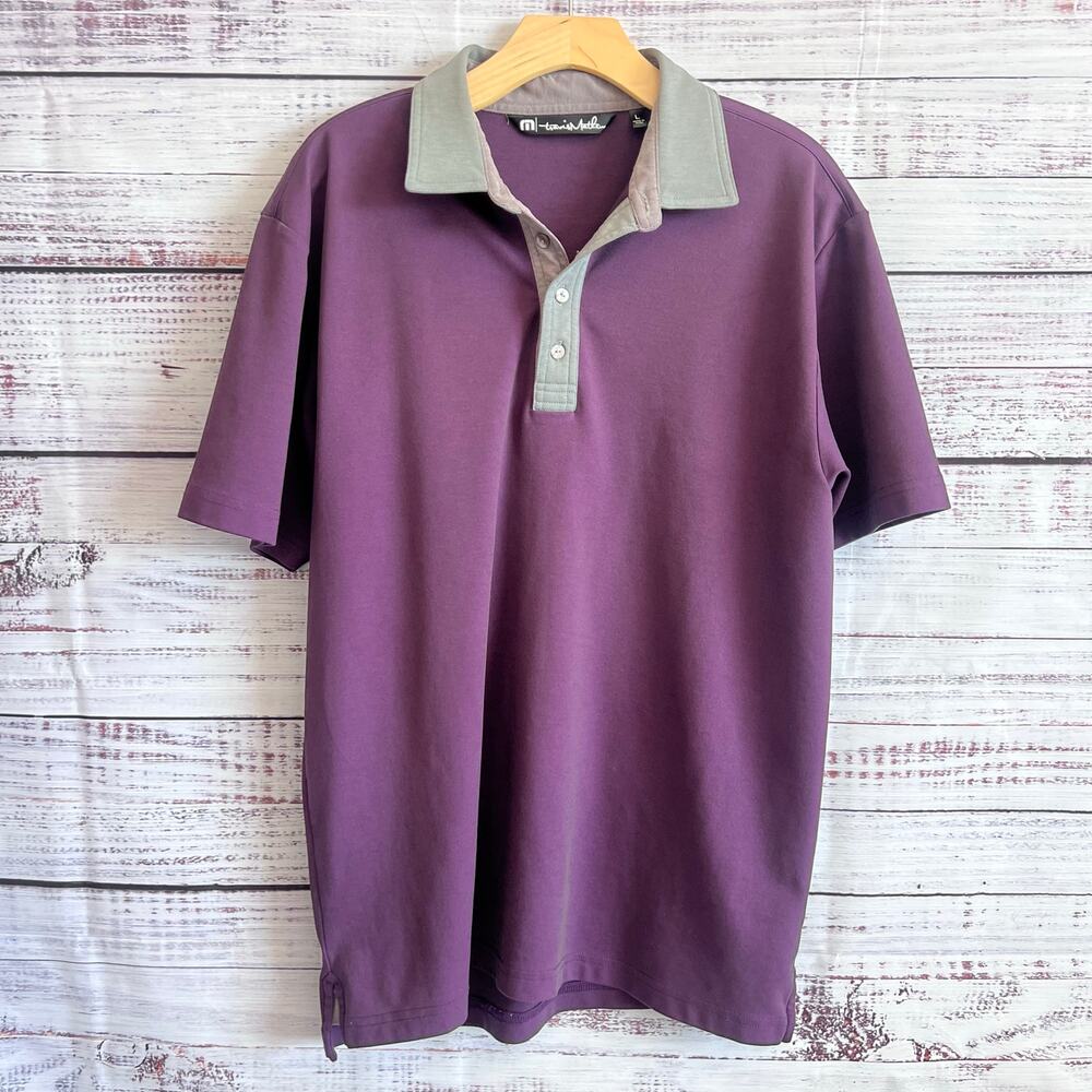 TRAVIS MATHEW SHORT SLEEVE GOLF POLO PURPLE GRAY SIZE L